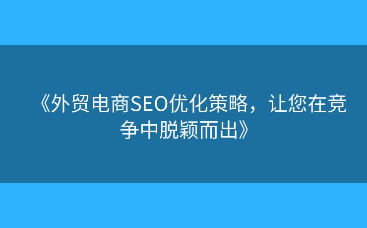 《外贸电商SEO优化策略，让您在竞争中脱颖而出》