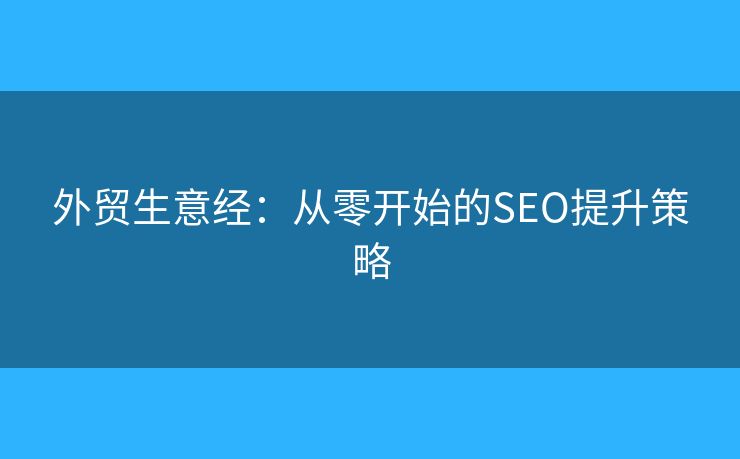 外贸生意经:从零开始的SEO提升策略 外贸生意经:从零开始的SEO提升策略
