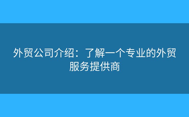 外贸公司介绍：了解一个专业的外贸服务提供商