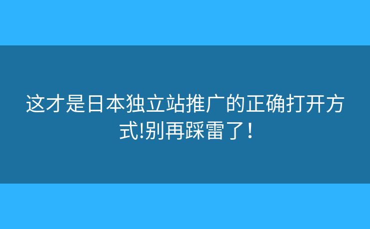 这才是日本独立站推广的正确打开方式!别再踩雷了! 这才是日本独立站推广的正确打开方式!别再踩雷了!